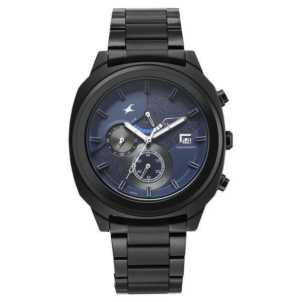 Fastrack Kronos Guys Chronograph Watch With Date Blue Dial & Black Stainless Steel Strap - image number 0