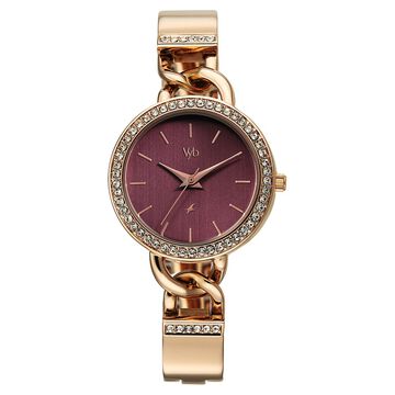 Vyb Mirage By Fastrack Quartz Analog Maroon Dial Rose Gold Metal Strap Watch For Girls