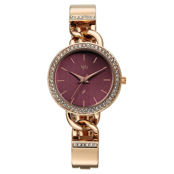 Vyb Mirage By Fastrack Quartz Analog Maroon Dial Rose Gold Metal Strap Watch For Girls - image number 0