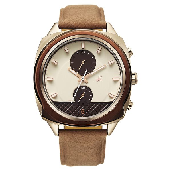 Fastrack Gelato Brown chronograph watch with Cookies n Cream dial for Guys - image number 1