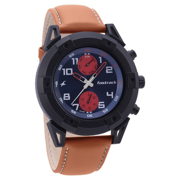 Fastrack Quartz Analog Blue Dial Leather Strap Watch for Guys - image number 0
