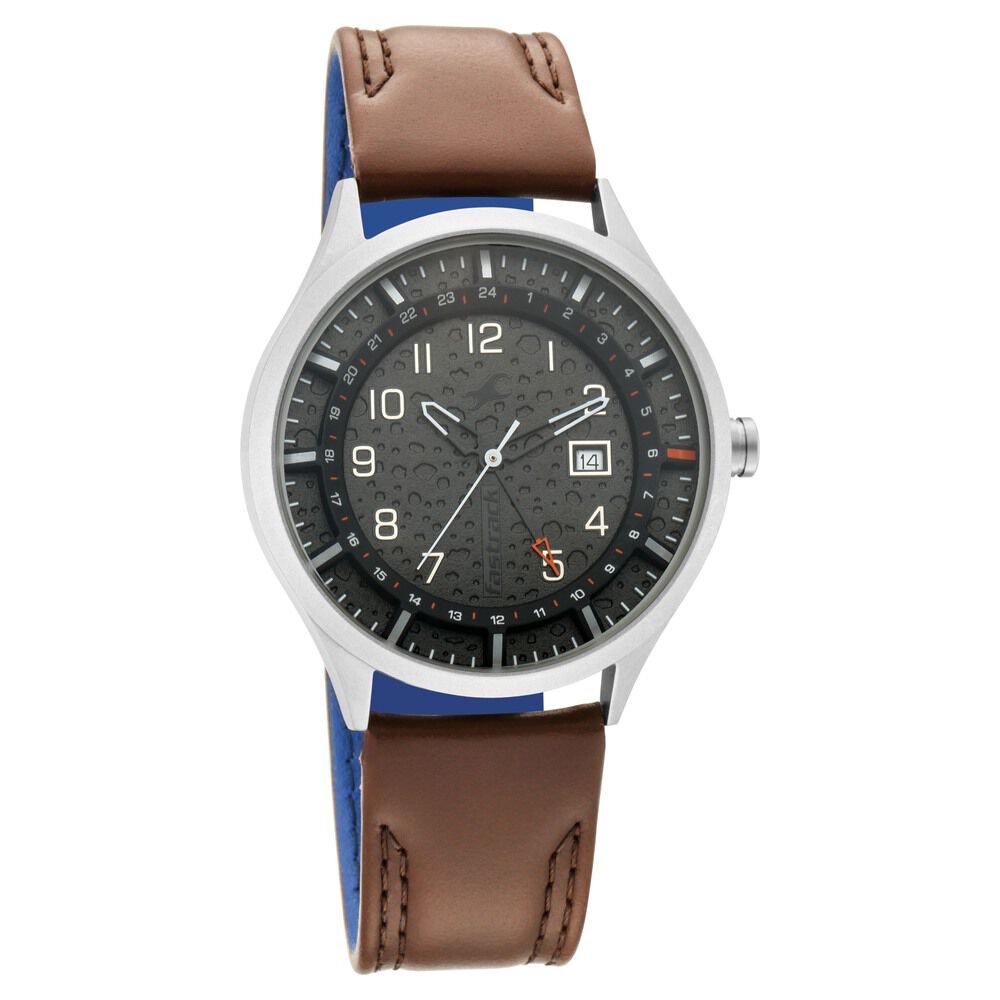 Buy Online Fastrack Titanium Quartz Analog with Date Grey Dial Leather Strap Watch for Guys nn3205tl01 Fastrack