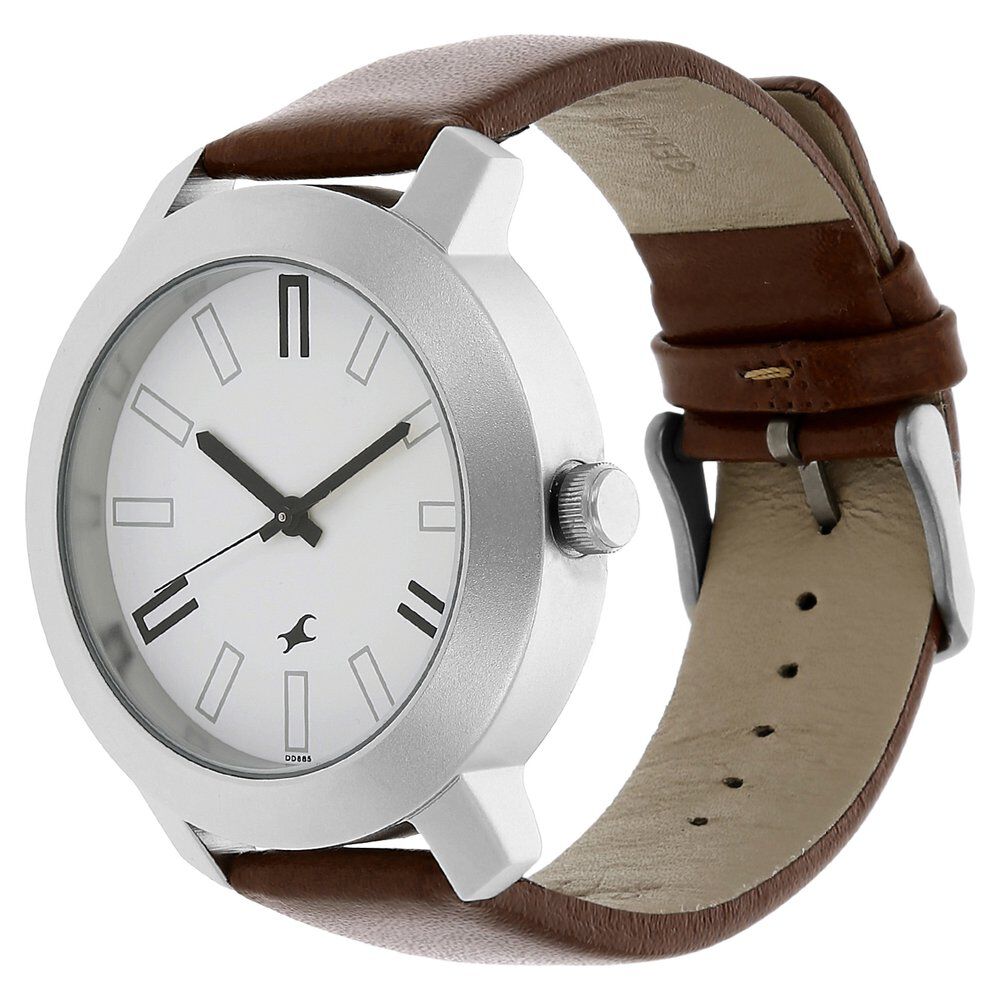 Buy Online Fastrack Quartz Analog White Dial Leather Strap Watch for Guys ns3120sl01 Fastrack