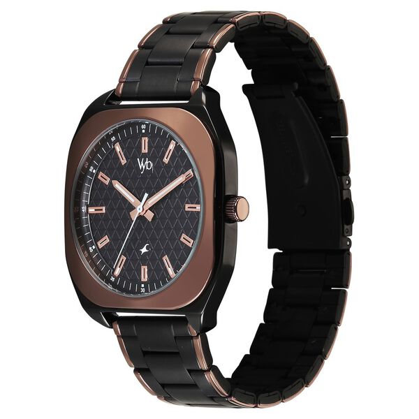 Vyb Aviator By Fastrack Quartz Analog Black Dial Two Toned Stainless Steel Strap Watch For Guys - image number 4