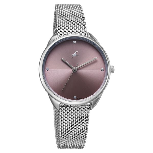 Fastrack Stunners Quartz Analog Purple Dial Silver Stainless Steel Strap Watch For Girls - image number 1