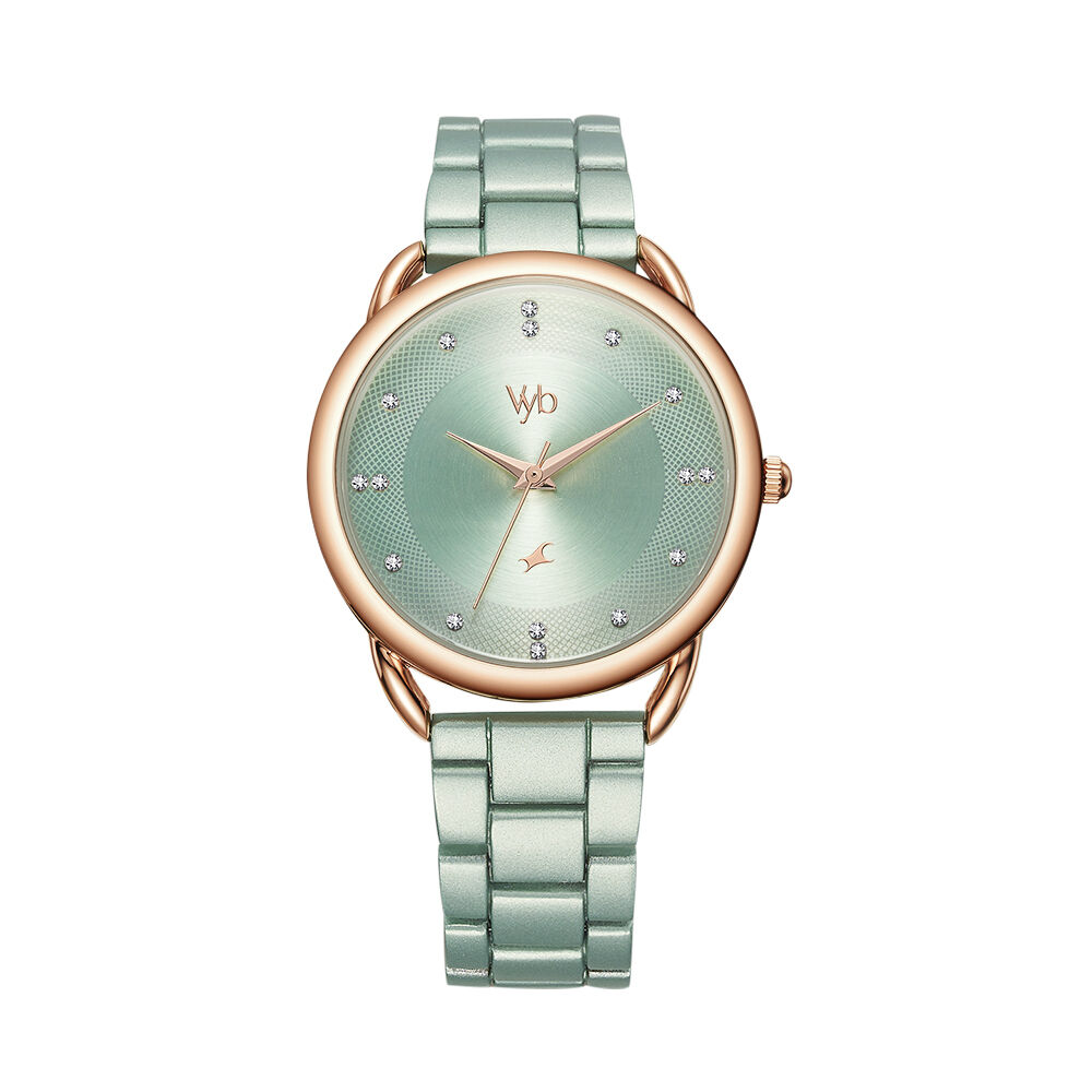 Vyb by Fastrack Quartz Analog Green Dial Stainless Steel Strap