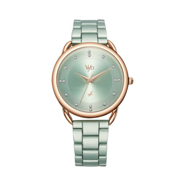 Fastrack Vyb Charmer Quartz Analog Green Dial Stainless Steel Strap Watch for Girls - image number 0