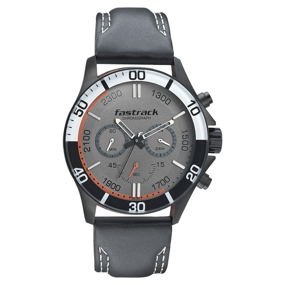 Fastrack Hitlist Quartz Chronograph Grey Dial Leather Strap Watch