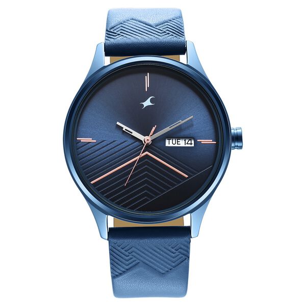 Fastrack Style Up Quartz Analog with Day and Date Blue Dial Leather Strap Watch for Guys - image number 2