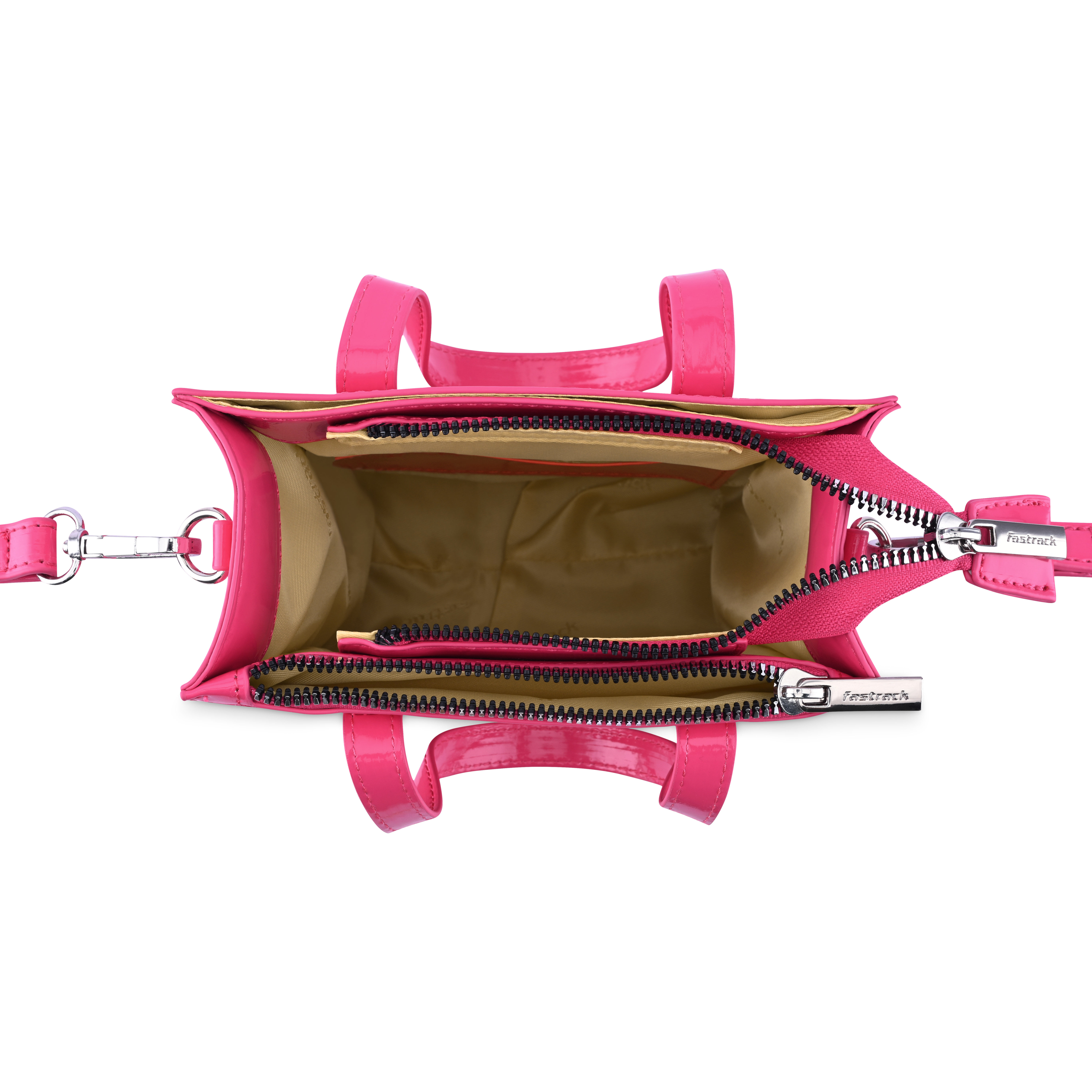 Buy Online Fastrack Faux Leather Zipper Satchel in Pink