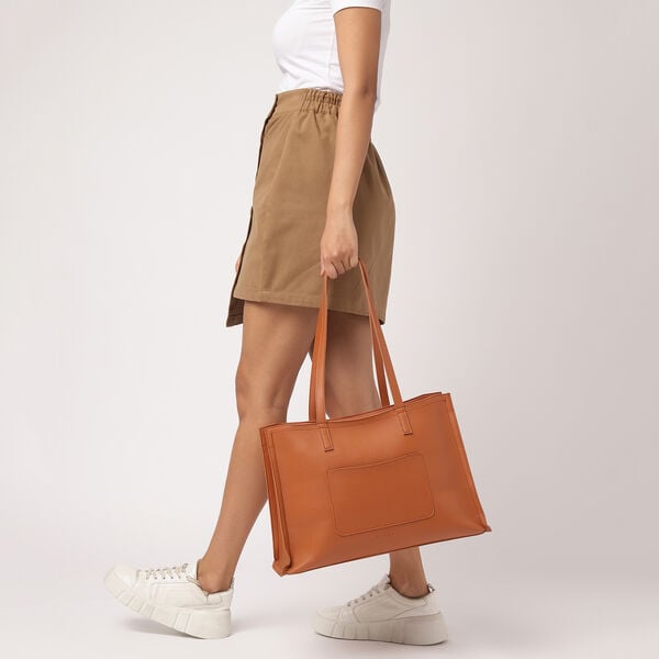Fastrack Chic Spacious Laptop Tote Bag for Women | Stylish Casual Bag for Ladies, Women, Girls | College, Work Bag Made of High-Quality Faux Leather (Tan) - image number 7