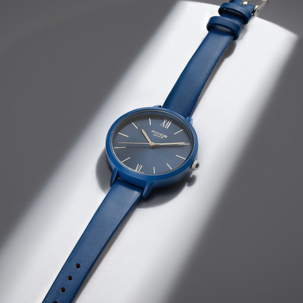 Sonata Poze Quartz Analog Blue Dial Leather Strap Watch for Women