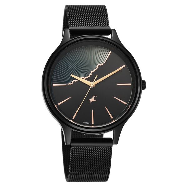 Fastrack Style Up Quartz Analog Black Dial Black Colour Stainless Steel Strap Watch For Girls - image number 1