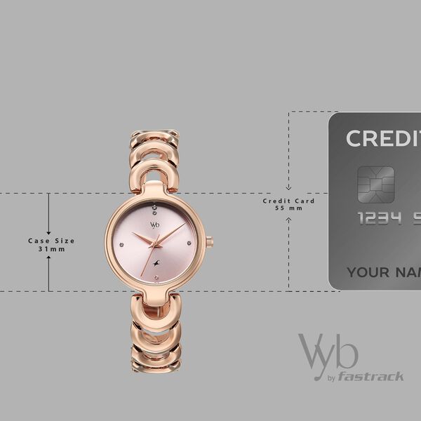 Vyb Successor By Fastrack Quartz Analog Pink Dial Rose Gold Metal Strap Watch For Girls - image number 3