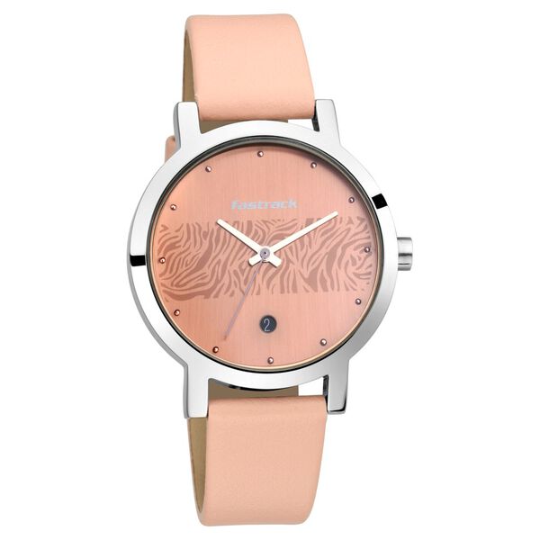 Fastrack Animal Print Quartz Analog with Date Rose Gold Dial Leather Strap Watch for Girls - image number 1