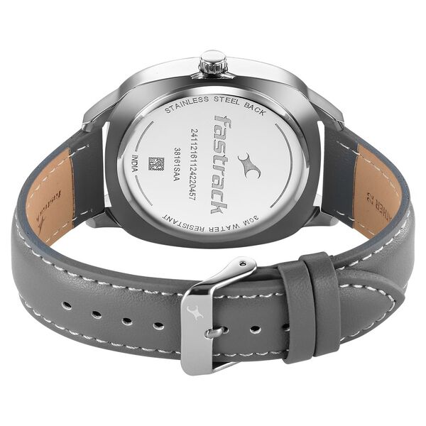 Fastrack Stunners X Quartz Analog Grey Dial Leather Strap Watch For Guys - image number 4