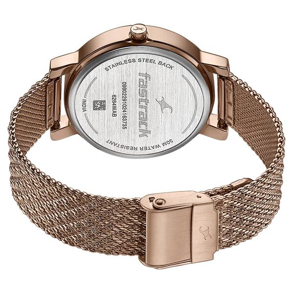 Fastrack Style Up Quartz Analog Mother Of Pearl Dial Rose Gold Stainless Steel Strap Watch For Girls - image number 4