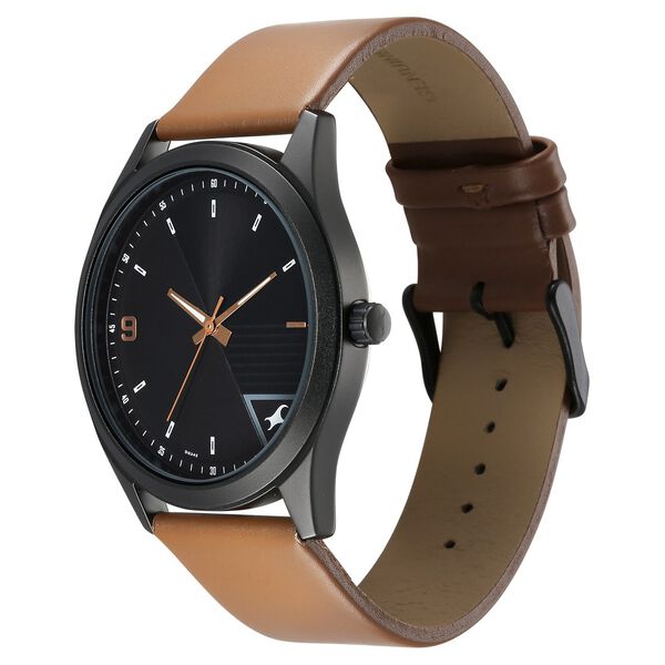Fastrack Stunners Quartz Analog Black Dial Brown Leather Strap Watch For Guys - image number 2
