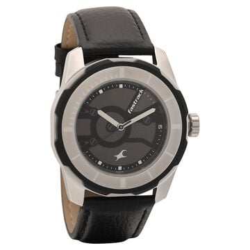 Fastrack Quartz Analog Black Dial Leather Strap Watch for Guys