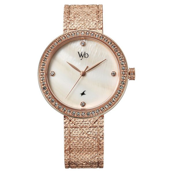 Fastrack Vyb Eclipse Quartz Analog Mother of Pearl Dial Rose Gold Color Metal Strap Watch For Girls - image number 1