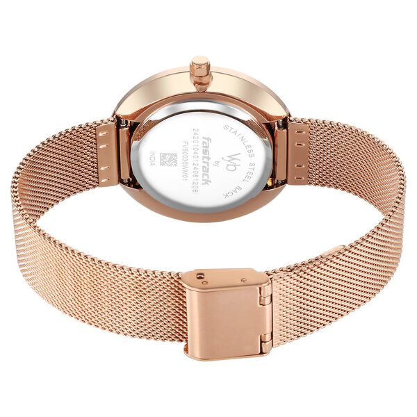 Fastrack Vyb Iconique Quartz Analog White Dial Rose Gold Metal Strap Watch For Women - image number 4