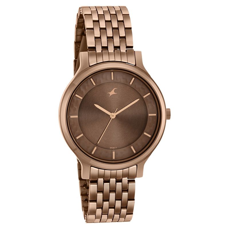 Fastrack Crush Quartz Analog Brown Dial Stainless Steel Strap Watch for  Girls