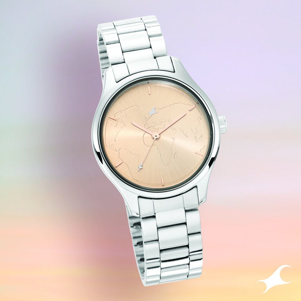 Buy Online Fastrack Tripster Quartz Analog Rose Gold Dial Stainless Steel Strap Watch for Girls 6219sm01 p Fastrack