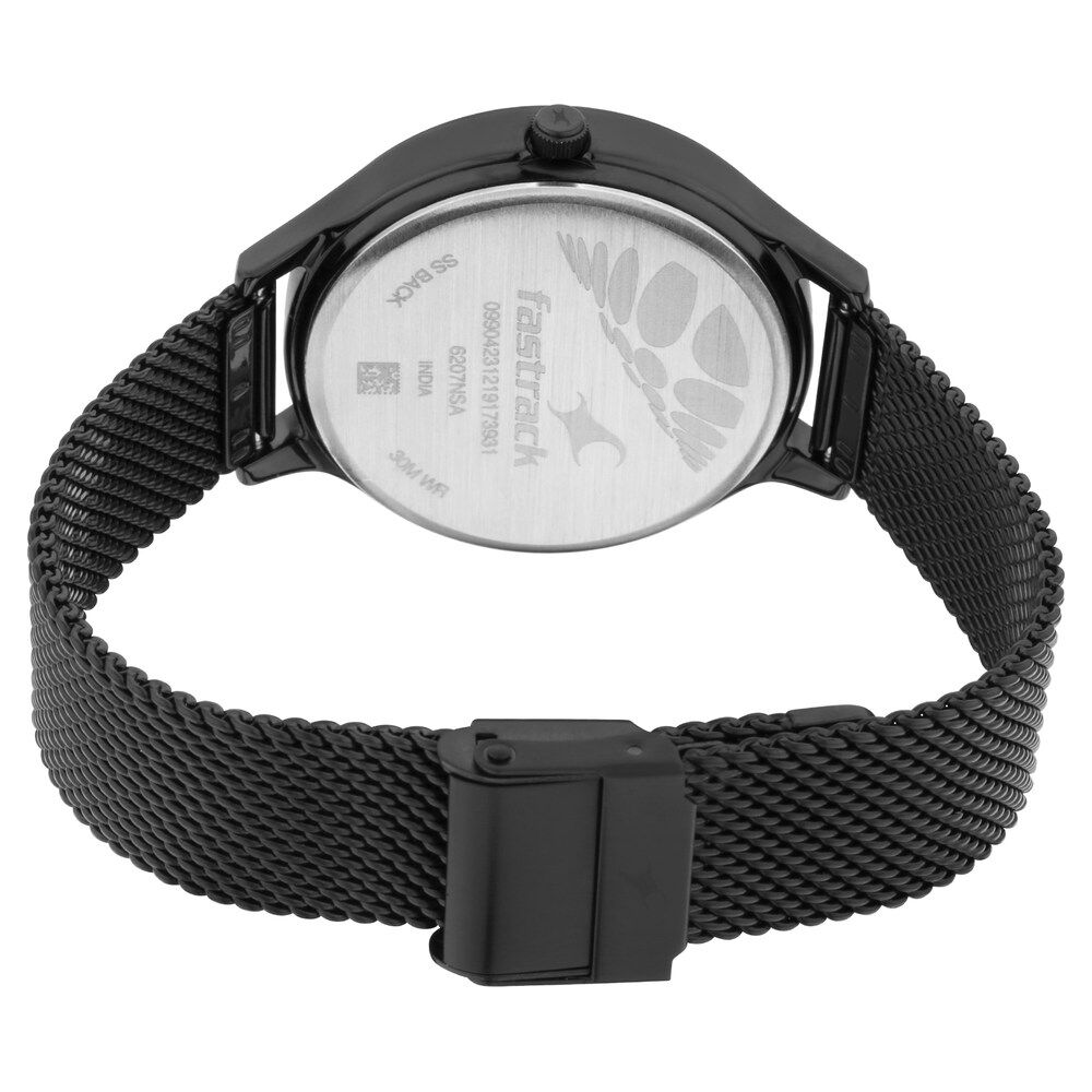 Buy Online Fastrack Ruffles Quartz Analog with Day and Date Black Dial Stainless Steel Strap Watch for Girls 6207nm01 p Fastrack