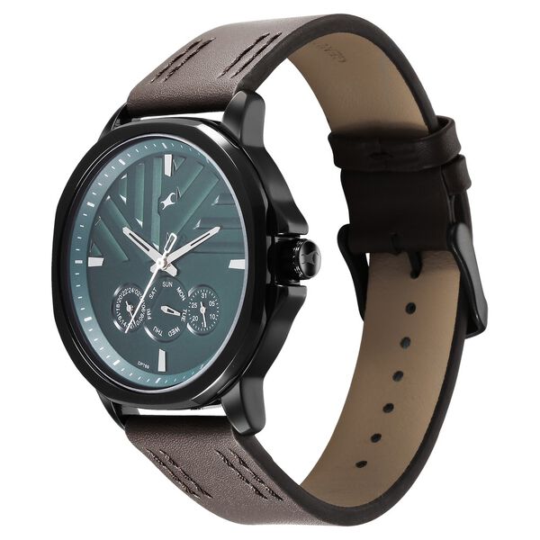 Fastrack Fleek Quartz Multifunction Green Dial Leather Strap Watch for Guys - image number 2