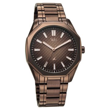 Vyb Quest By Fastrack Quartz Analog Brown Dial Brown Metal Strap Watch For Guys