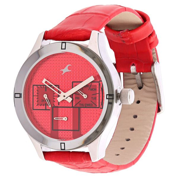Fastrack Quartz Multifunction Red Dial Leather Strap Watch for Girls - image number 1