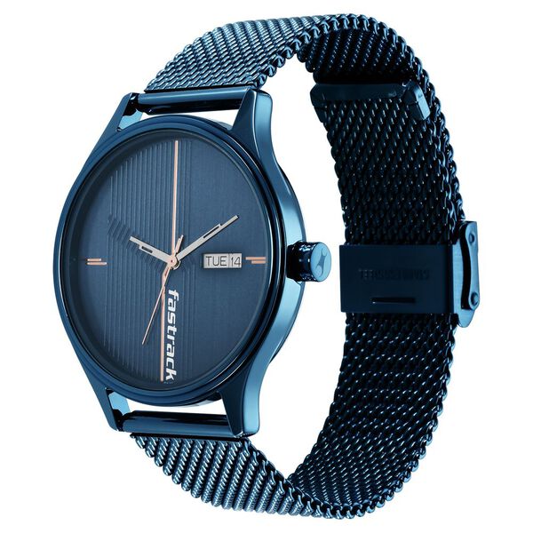 Fastrack Style Up Quartz Analog with Day and Date Blue Dial Stainless Steel Strap Watch for Guys - image number 3