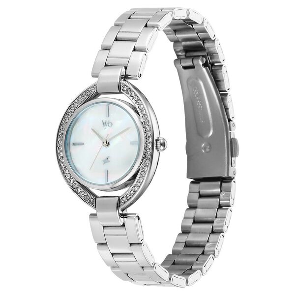 Fastrack Vyb Celeste Quartz Analog Mother of Pearl Dial Silver Color Metal Strap Watch For Girls - image number 3