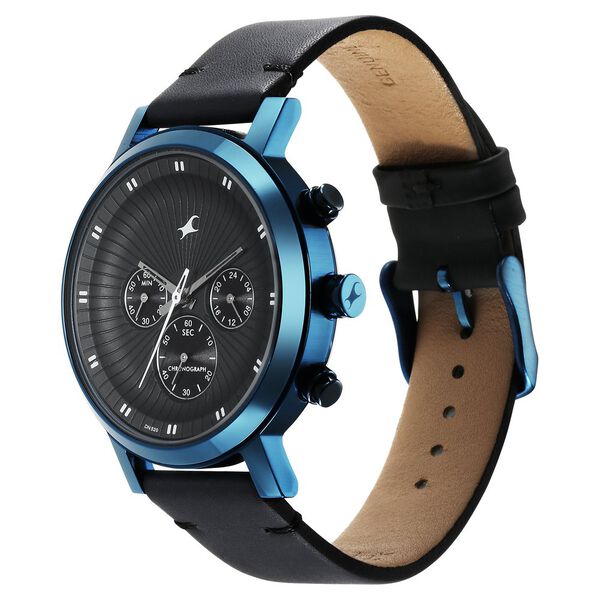 Fastrack Kronos Multifunction Black Dial Leather Strap Watch for Guys - image number 4
