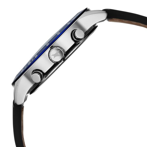 Fastrack Overdrive Quartz Chronograph Tachymeter Blue Dial Black Leather Strap Watch For Guys - image number 3