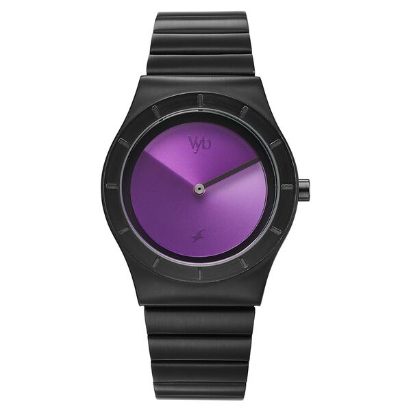 Vyb Arcane By Fastrack Quartz Analog Purple Dial Black Stainless Steel Strap Watch For Guys - image number 0
