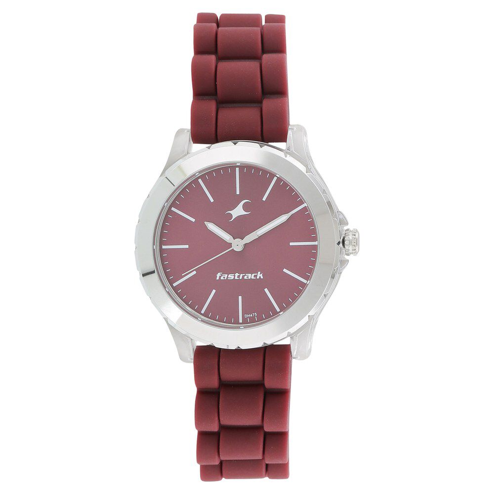 Buy Online Fastrack Trendies Quartz Analog Maroon Dial Silicone Strap Watch for Girls np68009pp06 Fastrack