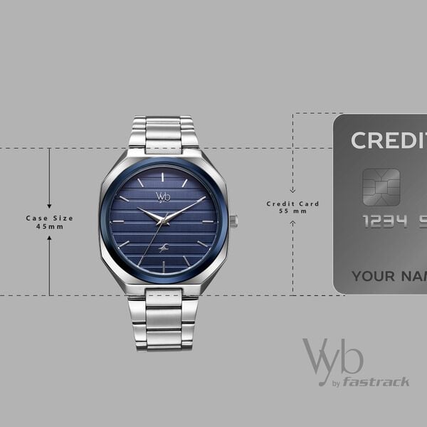 Vyb Horizon By Fastrack Quartz Analog Blue Dial Silver Stainless Steel Strap Watch For Guys - image number 3