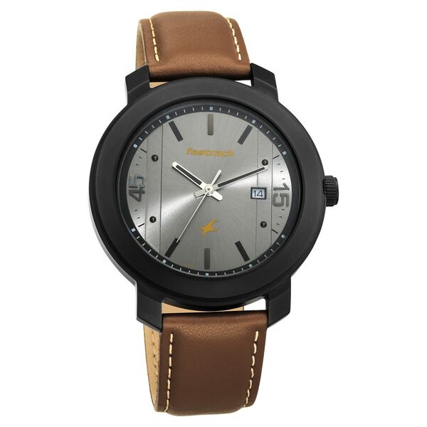 Fastrack Bare Basics Quartz Analog with Date Grey Dial Leather Strap Watch for Guys - image number 2
