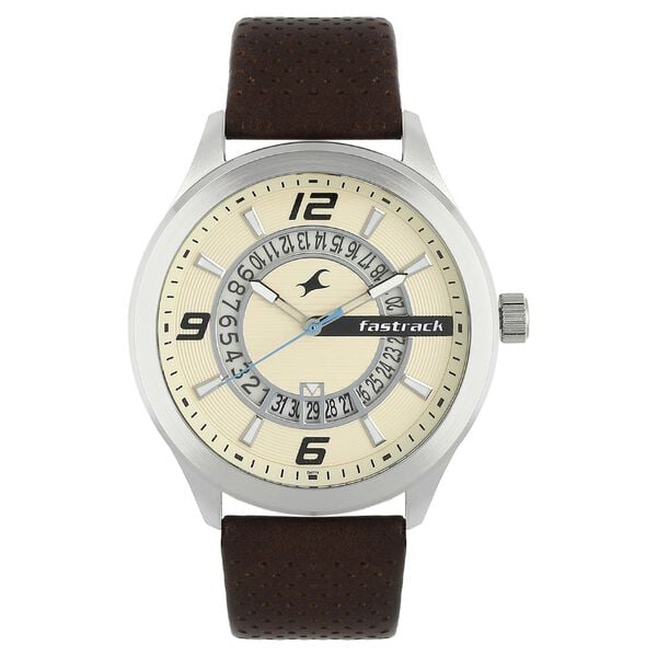 Fastrack Loopholes Quartz Analog with Date Beige Dial Leather Strap Watch for Guys - image number 0