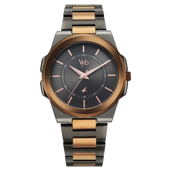 Vyb Nimbus By Fastrack Quartz Analog Grey Dial Two Toned Stainless Steel Strap Watch For Guys - image number 1