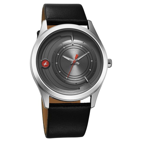 Fastrack Groove Quartz Analog Grey Dial Black Leather Strap Watch For Guys - image number 1