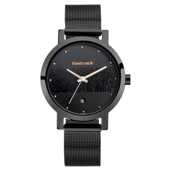 Fastrack Animal Print Quartz Analog with Date Black Dial Stainless Steel Strap Watch for Girls - image number 2