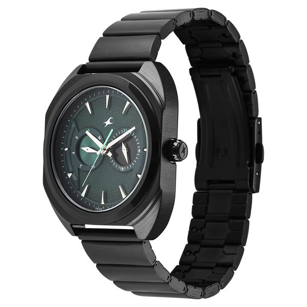 Fastrack Wild Analog with Green Dial Black Metal Strap Watch for Guys - image number 5