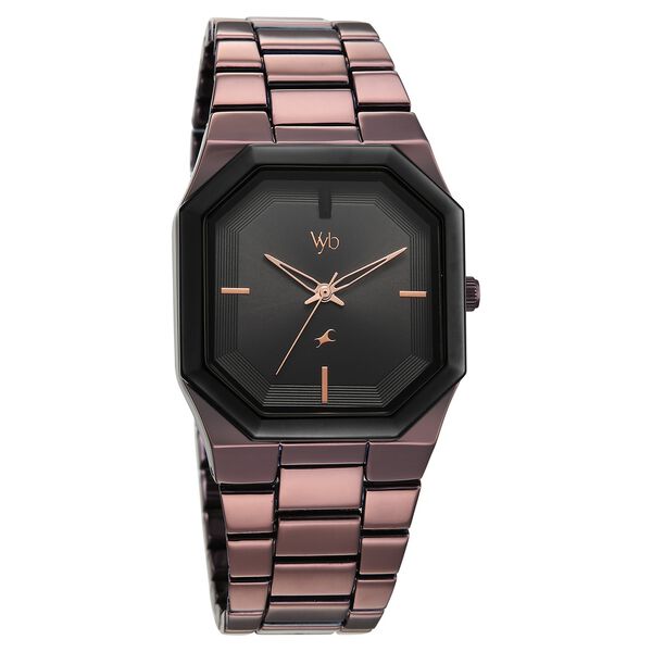 Vyb Pioneer By Fastrack Quartz Analog Black Dial Brown Metal Strap Watch For Guys - image number 1
