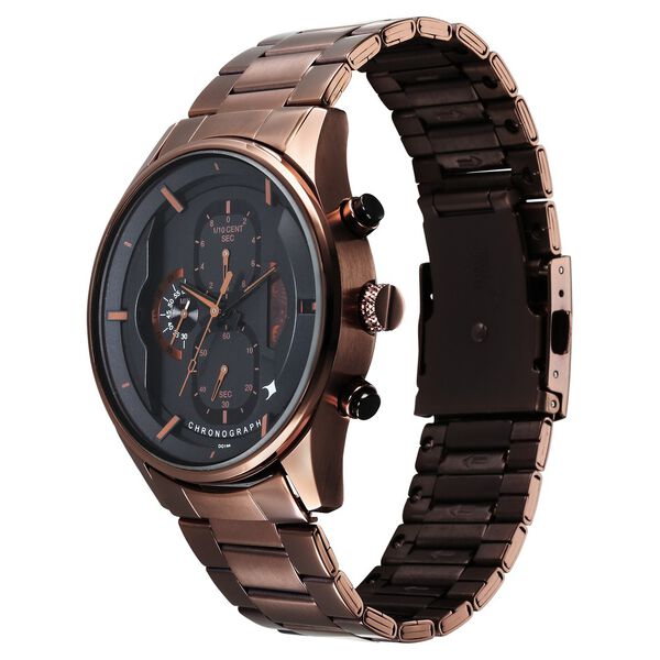 Fastrack Opulence Sun Moon Chronograph Black Dial Brown Metal Strap Analog Quartz Watch For Guys - image number 3