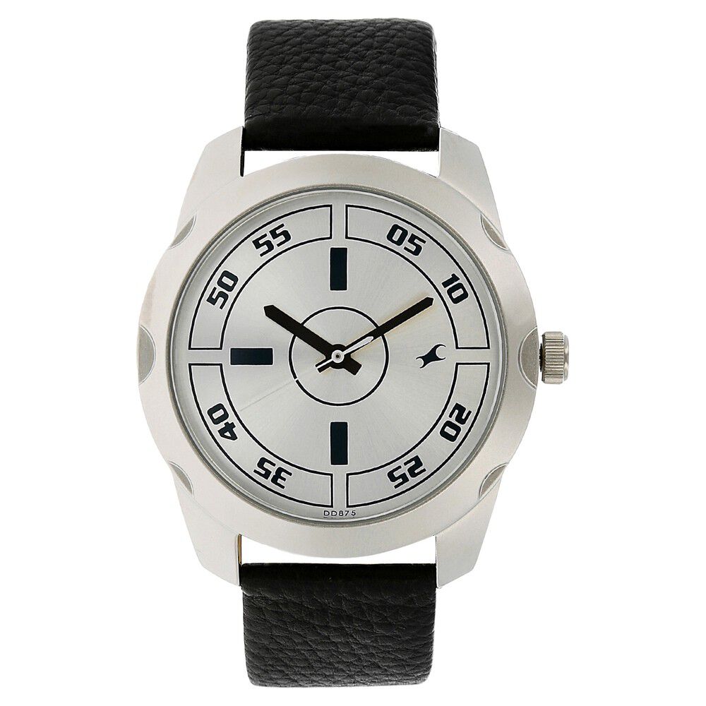 Fastrack Quartz Analog Silver Dial Leather Strap Watch for Guys