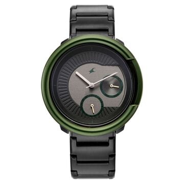 Fastrack Multifunction Textured Black Dial Men's Watch with Integrated Black Metal Bracelet