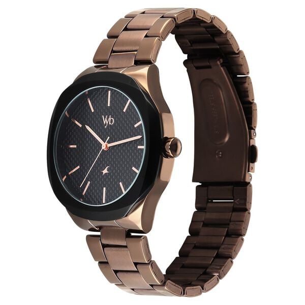 Vyb Challenger By Fastrack Quartz Analog Black Dial Brown Stainless Steel Strap Watch For Guys - image number 4