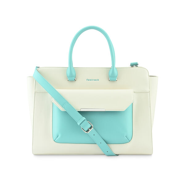 Fastrack Chic Carry-All Laptop Tote in White and  Blue - image number 1